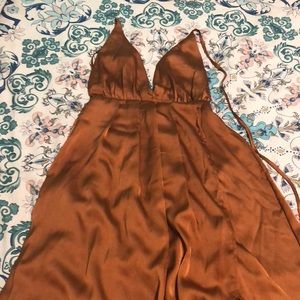 Backless, skit, bronzed maxi dress